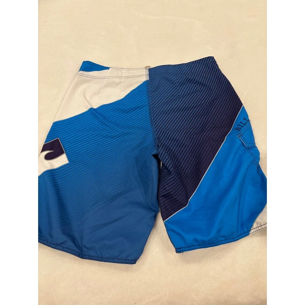 Billabong Mens Board Shorts Blue White Striped Colorblock Swim Trunks Size 36